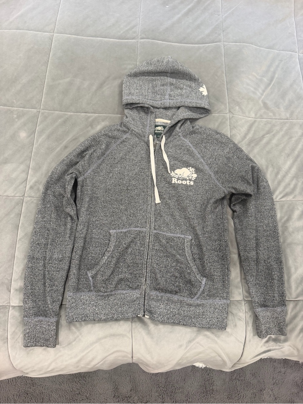 Roots Heather Grey Zip Hoodie with White Logo